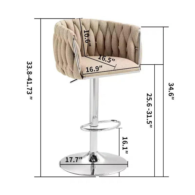 Juego de 2 taburetes de bar giratorios de terciopelo de lujo Okak, sillas de bar ajustables a la altura de la encimera con respaldo tejido y reposapiés para isla de cocina, cafetería, pub