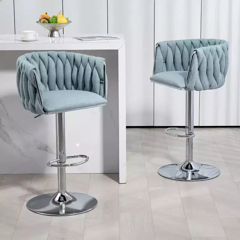 Juego de 2 taburetes de bar giratorios de terciopelo de lujo Okak, sillas de bar ajustables a la altura de la encimera con respaldo tejido y reposapiés para isla de cocina, cafetería, pub