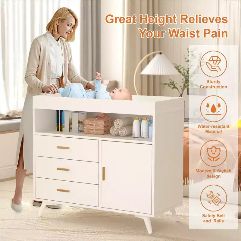 Cómoda cambiador de bebé de 3 cajones con almohadilla de cambio extraíble, cómoda de guardería con cambiador superior, almacenamiento y organización para artículos esenciales para bebés