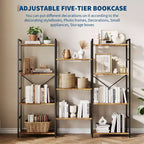 Estantería industrial triple ancha de 4 niveles - Marrón rústico y estructura negra de 62.2, 11 estantes de exhibición ajustables para sala de estar, hogar, oficina