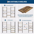 Estantería industrial triple ancha de 4 niveles - Marrón rústico y estructura negra de 62.2, 11 estantes de exhibición ajustables para sala de estar, hogar, oficina