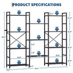 Estantería industrial triple ancha de 4 niveles - Marrón rústico y estructura negra de 62.2, 11 estantes de exhibición ajustables para sala de estar, hogar, oficina