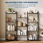 Estantería industrial triple ancha de 4 niveles - Marrón rústico y estructura negra de 62.2, 11 estantes de exhibición ajustables para sala de estar, hogar, oficina