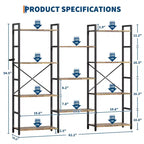Estantería industrial triple ancha de 4 niveles - Marrón rústico y estructura negra de 62.2, 11 estantes de exhibición ajustables para sala de estar, hogar, oficina