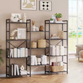 Industrial Triple Wide 4-Tier Bookshelf - 62.2 Deep Rustic Brown & Black Frame, 11 Adjustable Display Shelves for Living Room, Home, Office