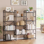 Industrial Triple Wide 4-Tier Bookshelf - 62.2 Deep Rustic Brown & Black Frame, 11 Adjustable Display Shelves for Living Room, Home, Office