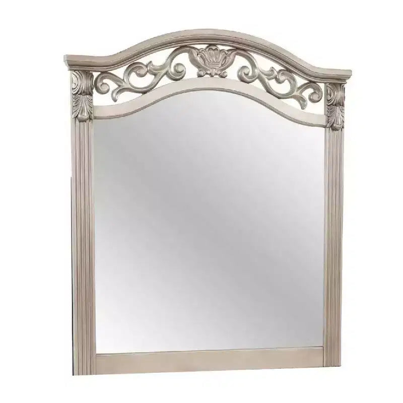 Espejo de cómoda Royal Hampton, madera de pino plateado antiguo, detalle de marco moldeado, 37x41