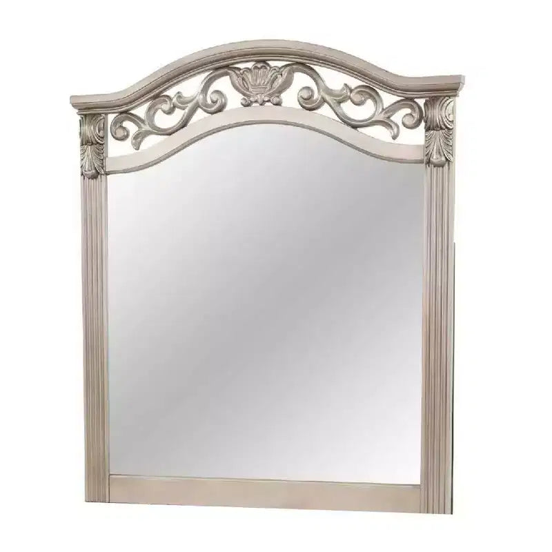 Espejo de cómoda Royal Hampton, madera de pino plateado antiguo, detalle de marco moldeado, 37x41