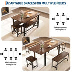 Juego de comedor extensible de 5 piezas para 4-8 personas, 2 bancos y 2 taburetes, juego de muebles de comedor modernos, fácil montaje