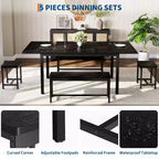 Juego de comedor extensible de 5 piezas para 4-8 personas, 2 bancos y 2 taburetes, juego de muebles de comedor modernos, fácil montaje