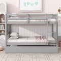 MAYEERTY Twin Rubber Wood Bunk Bed with Trundle Twin Bunk Bed with Ladder and Safety Guardrails Gray