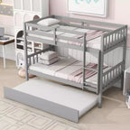 Litera MAYEERTY doble de madera de caucho con nido Litera doble con escalera y barandillas de seguridad Gris