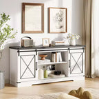 Mueble de TV, Centro de entretenimiento con puertas corredizas de granero y estante ajustable, Mesa consola multimedia de TV con armario de almacenamiento