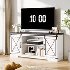 Mueble de TV, Centro de entretenimiento con puertas corredizas de granero y estante ajustable, Mesa consola multimedia de TV con armario de almacenamiento