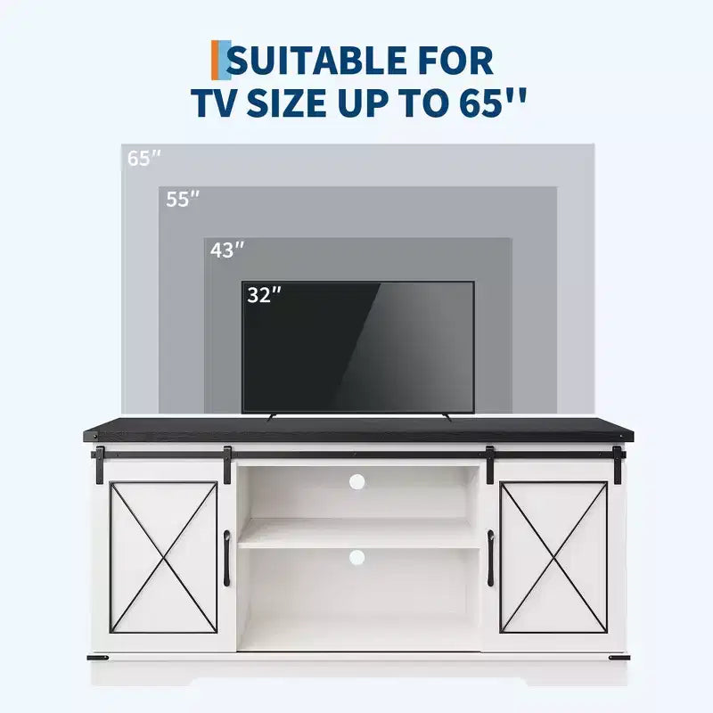 Mueble de TV, Centro de entretenimiento con puertas corredizas de granero y estante ajustable, Mesa consola multimedia de TV con armario de almacenamiento