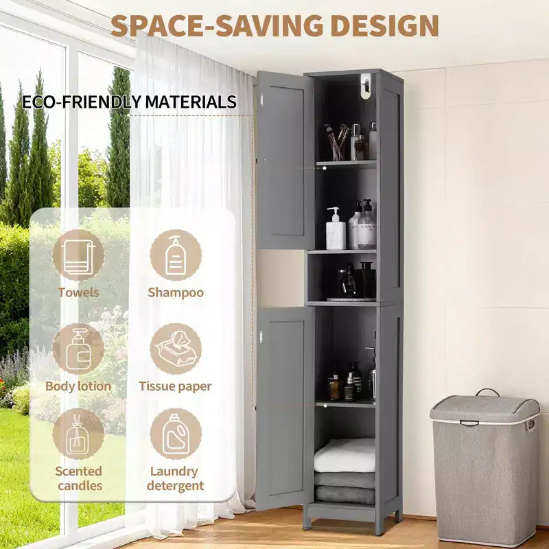 Mueble de Baño Alto con Cajón y Estantes Ajustables, Organizador de Almacenamiento de Pie de 170 cm para Baño, Cocina, Pasillo