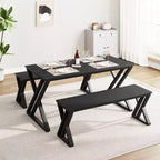 Dining Table Set for 4-6, 55 Large Kitchen Table Set with 2 Benches, Black