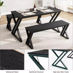 Juego de mesa de comedor para 4-6 personas, juego de mesa de cocina grande de 55 pulgadas con 2 bancos, negro