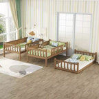 Litera triple MAYEERTY Twin Size de madera de caucho con escaleras, barandillas, litera desmontable para dormitorio