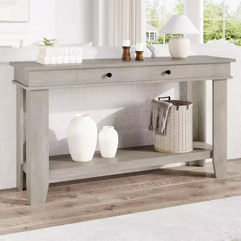 Mesa consola larga de 54 pulgadas, mesa de entrada de madera con 2 cajones y estante de almacenamiento abierto, mesa para recibidor, pasillo, sala de estar