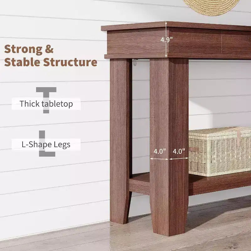 Mesa consola larga de 54 pulgadas, mesa de entrada de madera con 2 cajones y estante de almacenamiento abierto, mesa para recibidor, pasillo, sala de estar