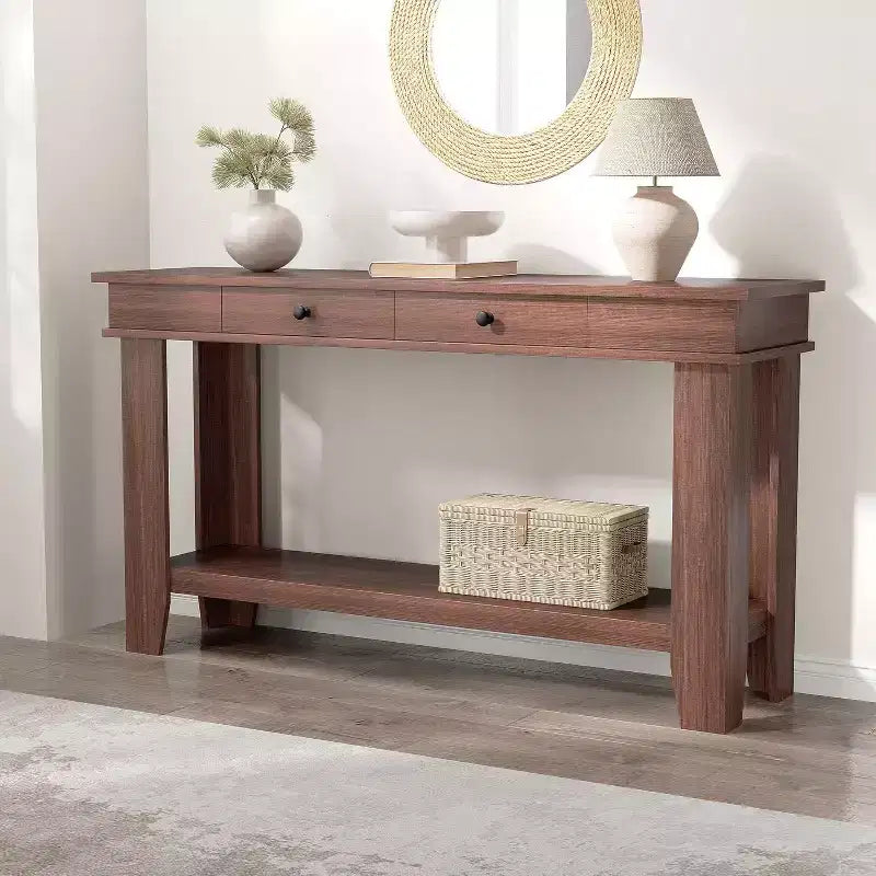 Mesa consola larga de 54 pulgadas, mesa de entrada de madera con 2 cajones y estante de almacenamiento abierto, mesa para recibidor, pasillo, sala de estar