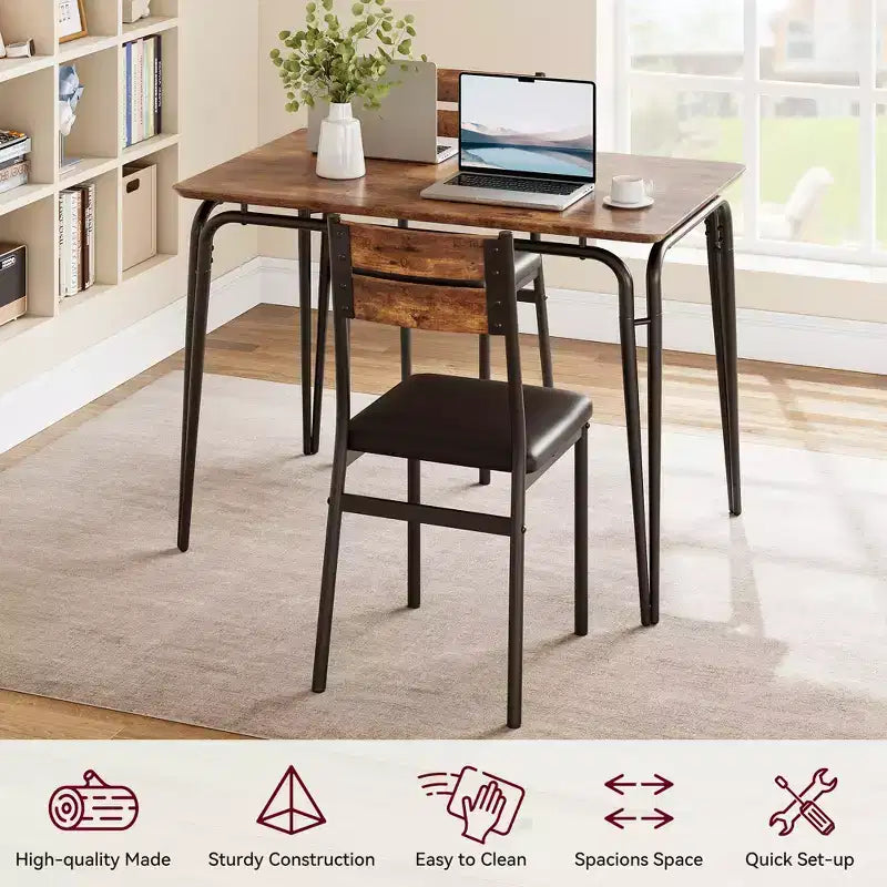 Juego de comedor de 5 piezas, juego de mesa de comedor para cocina para 4 personas, mesa cuadrada, estructura de metal, tablero de MDF, sillas tapizadas, fácil montaje, para el hogar