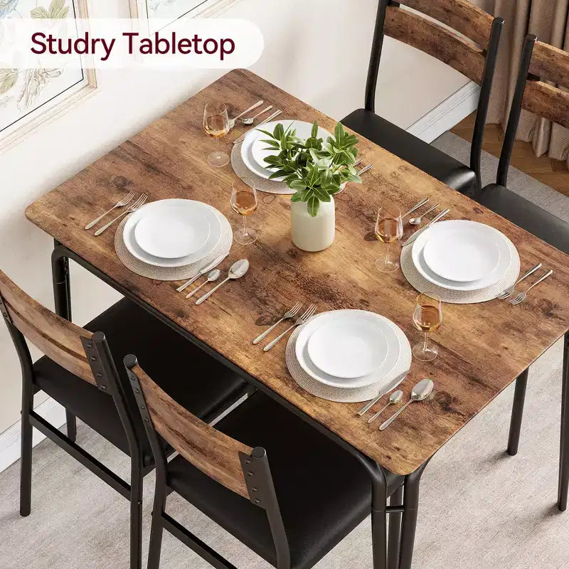 Juego de comedor de 5 piezas, juego de mesa de comedor para cocina para 4 personas, mesa cuadrada, estructura de metal, tablero de MDF, sillas tapizadas, fácil montaje, para el hogar