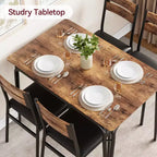Juego de comedor de 5 piezas, juego de mesa de comedor para cocina para 4 personas, mesa cuadrada, estructura de metal, tablero de MDF, sillas tapizadas, fácil montaje, para el hogar