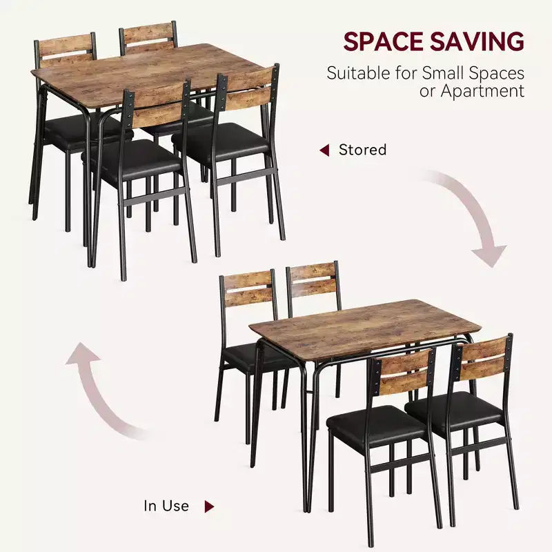 Juego de comedor de 5 piezas, juego de mesa de comedor para cocina para 4 personas, mesa cuadrada, estructura de metal, tablero de MDF, sillas tapizadas, fácil montaje, para el hogar