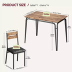Juego de comedor de 5 piezas, juego de mesa de comedor para cocina para 4 personas, mesa cuadrada, estructura de metal, tablero de MDF, sillas tapizadas, fácil montaje, para el hogar