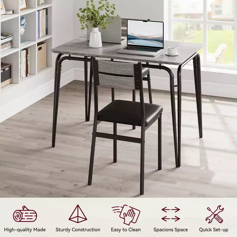 Juego de comedor de 5 piezas, juego de mesa de comedor para cocina para 4 personas, mesa cuadrada, estructura de metal, tablero de MDF, sillas tapizadas, fácil montaje, para el hogar