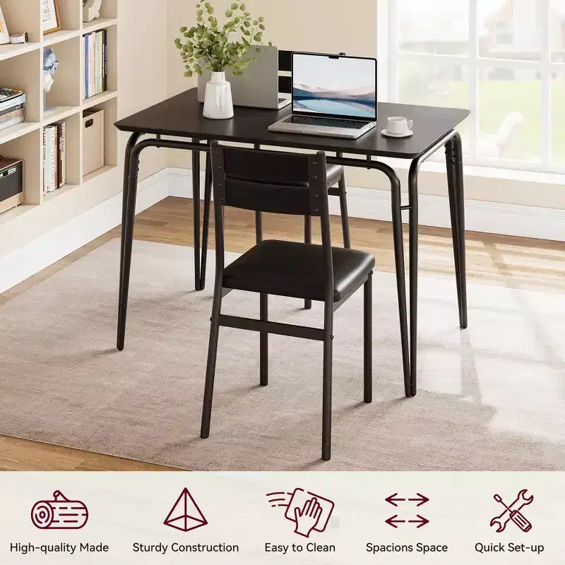 Juego de comedor de 5 piezas, juego de mesa de comedor para cocina para 4 personas, mesa cuadrada, estructura de metal, tablero de MDF, sillas tapizadas, fácil montaje, para el hogar