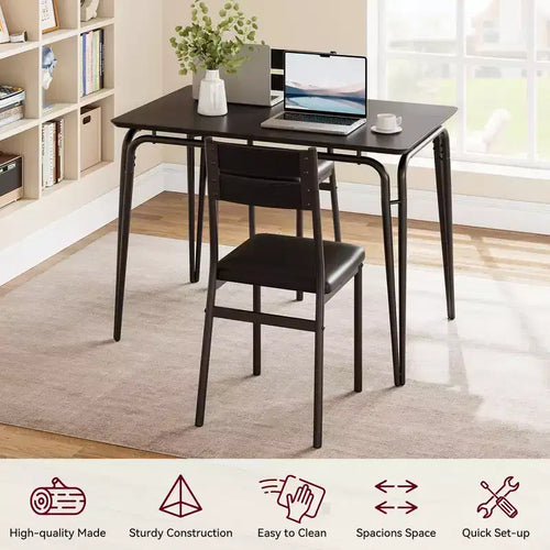 Juego de comedor de 5 piezas, juego de mesa de comedor para cocina para 4 personas, mesa cuadrada, estructura de metal, tablero de MDF, sillas tapizadas, fácil montaje, para el hogar
