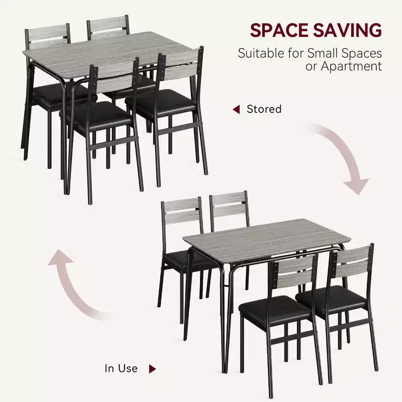 Juego de comedor de 5 piezas, juego de mesa de comedor para cocina para 4 personas, mesa cuadrada, estructura de metal, tablero de MDF, sillas tapizadas, fácil montaje, para el hogar