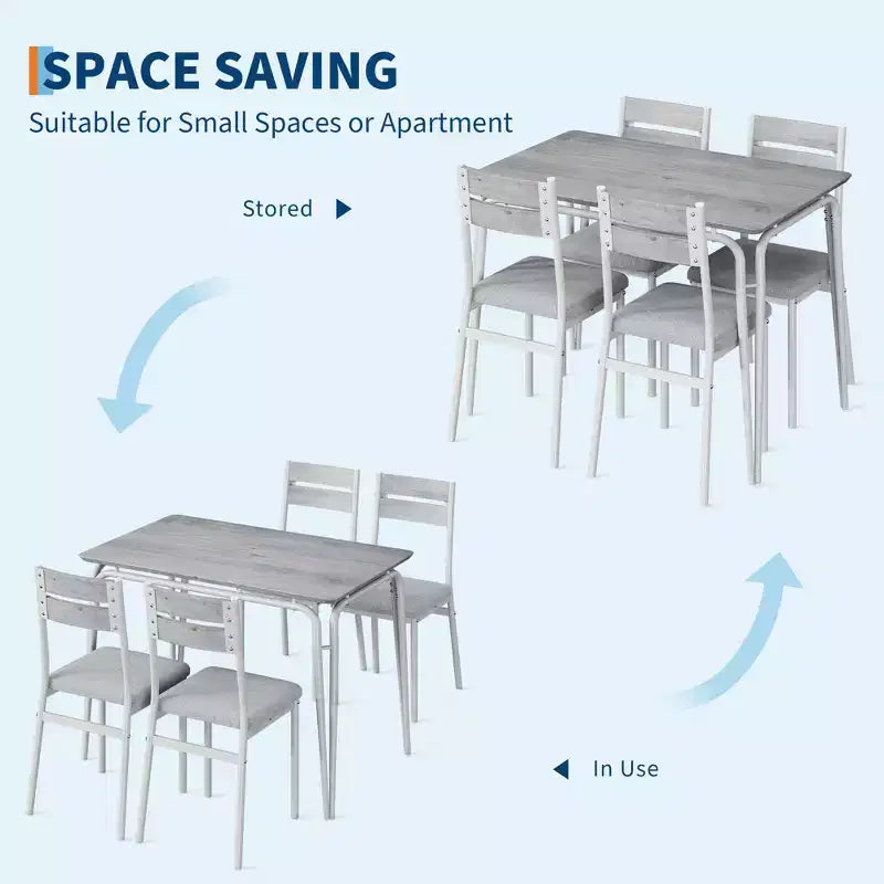 Juego de comedor de 5 piezas, juego de mesa de comedor para cocina para 4 personas, mesa cuadrada, estructura de metal, tablero de MDF, sillas tapizadas, fácil montaje, para el hogar