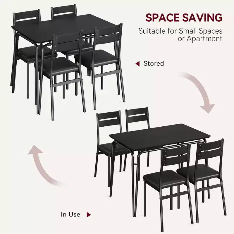 Juego de comedor de 5 piezas, juego de mesa de comedor para cocina para 4 personas, mesa cuadrada, estructura de metal, tablero de MDF, sillas tapizadas, fácil montaje, para el hogar