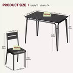 Juego de comedor de 5 piezas, juego de mesa de comedor para cocina para 4 personas, mesa cuadrada, estructura de metal, tablero de MDF, sillas tapizadas, fácil montaje, para el hogar