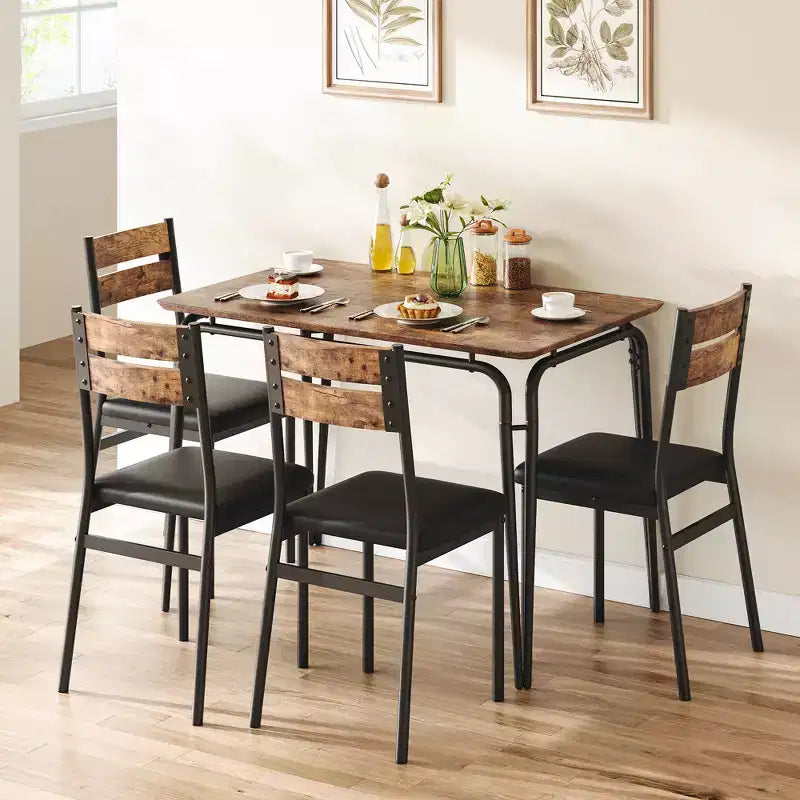 Juego de comedor de 5 piezas, juego de mesa de comedor para cocina para 4 personas, mesa cuadrada, estructura de metal, tablero de MDF, sillas tapizadas, fácil montaje, para el hogar