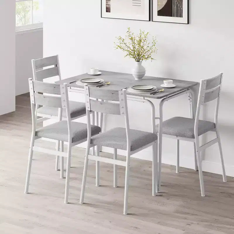 Juego de comedor de 5 piezas, juego de mesa de comedor para cocina para 4 personas, mesa cuadrada, estructura de metal, tablero de MDF, sillas tapizadas, fácil montaje, para el hogar