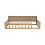 Bellemave Cama de Piso Twin XL con Gabinetes de Almacenamiento y Puertos de Carga USB, Estructura de Madera Sólida con Valla Semicerrada, Fácil Montaje, Marrón