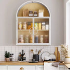 Bekrvio Mueble de Baño de Pared con Arco y Puertas de Cristal, Armario Flotante de Metal Completamente Ensamblado para Colocar Sobre el Inodoro