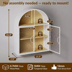 Bekrvio Mueble de Baño de Pared con Arco y Puertas de Cristal, Armario Flotante de Metal Completamente Ensamblado para Colocar Sobre el Inodoro