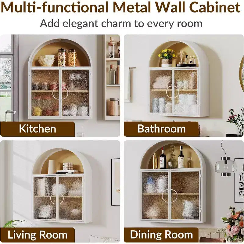 Bekrvio Mueble de Baño de Pared con Arco y Puertas de Cristal, Armario Flotante de Metal Completamente Ensamblado para Colocar Sobre el Inodoro