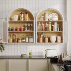 Bekrvio Mueble de Baño de Pared con Arco y Puertas de Cristal, Armario Flotante de Metal Completamente Ensamblado para Colocar Sobre el Inodoro