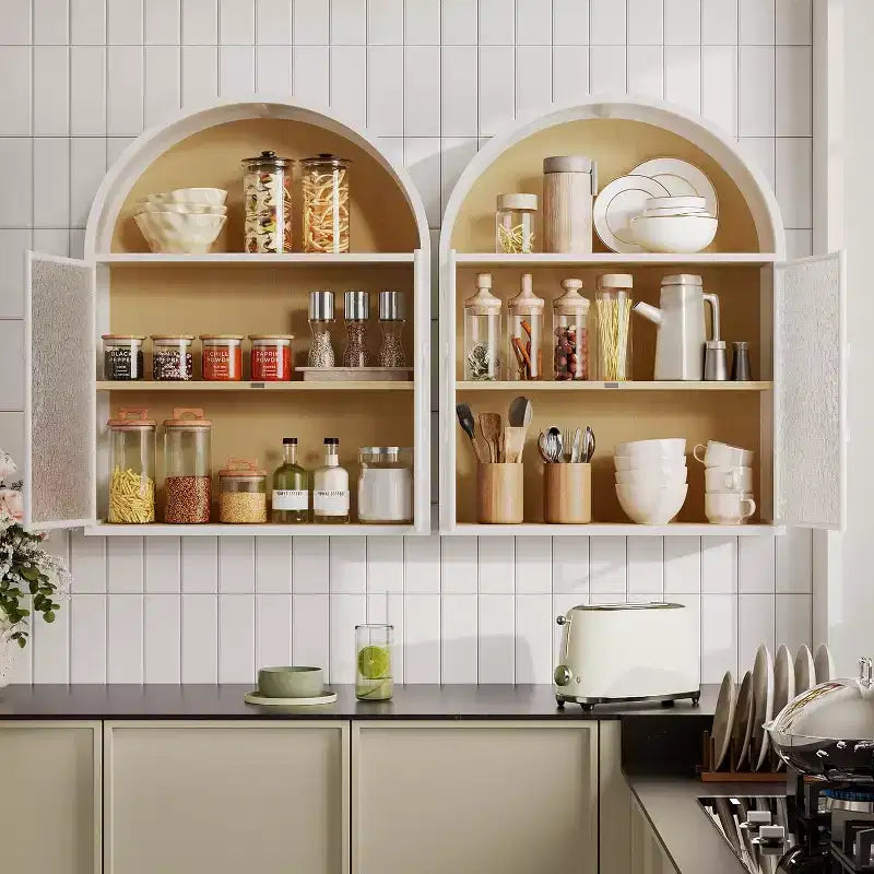 Bekrvio Mueble de Baño de Pared con Arco y Puertas de Cristal, Armario Flotante de Metal Completamente Ensamblado para Colocar Sobre el Inodoro