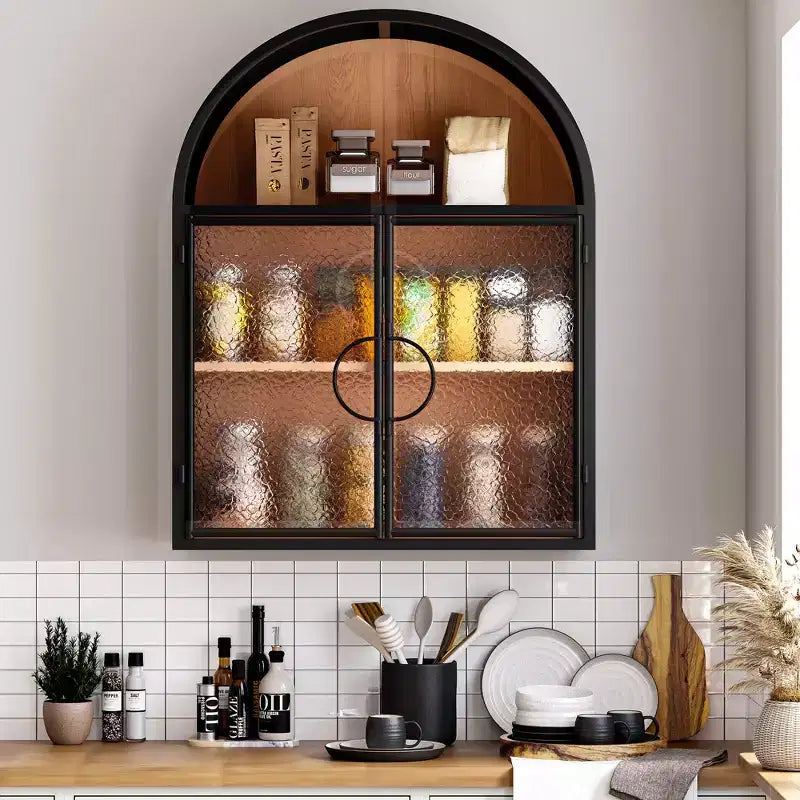 Bekrvio Mueble de Baño de Pared con Arco y Puertas de Cristal, Armario Flotante de Metal Completamente Ensamblado para Colocar Sobre el Inodoro