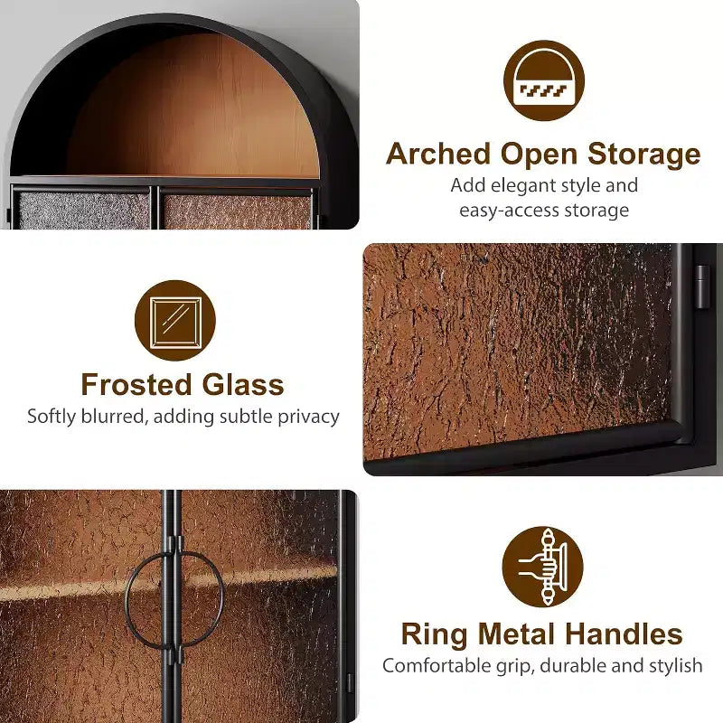 Bekrvio Mueble de Baño de Pared con Arco y Puertas de Cristal, Armario Flotante de Metal Completamente Ensamblado para Colocar Sobre el Inodoro