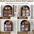 Bekrvio Mueble de Baño de Pared con Arco y Puertas de Cristal, Armario Flotante de Metal Completamente Ensamblado para Colocar Sobre el Inodoro