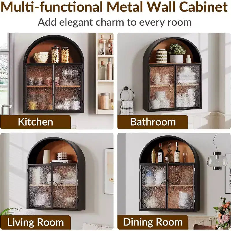 Bekrvio Mueble de Baño de Pared con Arco y Puertas de Cristal, Armario Flotante de Metal Completamente Ensamblado para Colocar Sobre el Inodoro